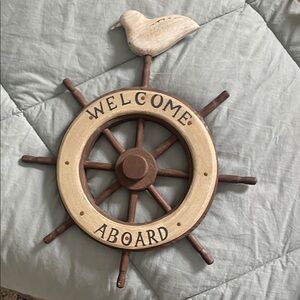 Nautical Welcome Aboard Ship Wheel Decor